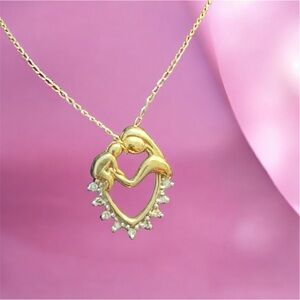 10k Yellow Gold Diamond Heart Mother And Child Pendant Charm Real, New in box